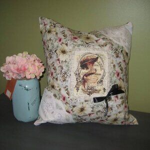 CHARMING "VICTORIAN" IMAGE PILLOW~HANDMADE WITH QUALITY COTTON PRINTS! NEW